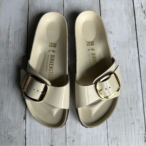 NEW WITHOUT BOX BIRKENSTOCK MADRID HIGH SHINE IVORY SANDALS 38 NARROW